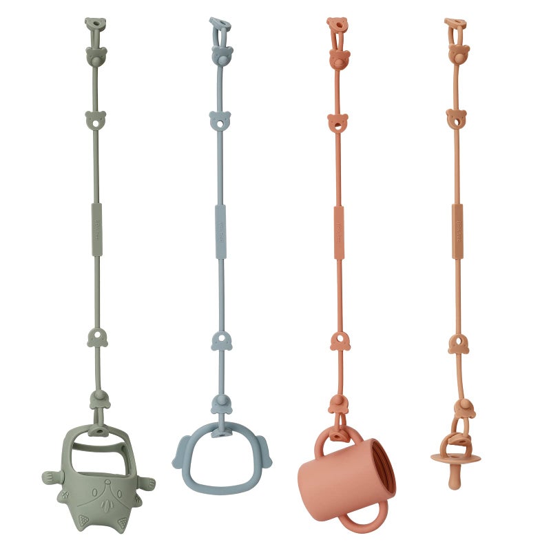 Eoopoon 4 Pack Toy Safety Straps, Stretchable Silicone Pacifier Chains, Adjustable Baby Bottle Toy Teethers Harness Strollers Straps for High Chair, Hanging Baskets, Cribs, Car Seat, Shopping Trolley - Image 1